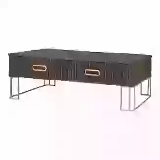 Brown Dark Wood Coffee Table with Ribbed Detailing & Gold Metal Legs
